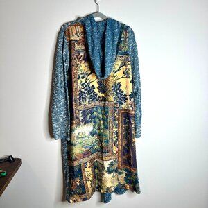 Aratta Silent Journey Boho Tapestry Print Long-Lined Hoodie Kaftan Duster L